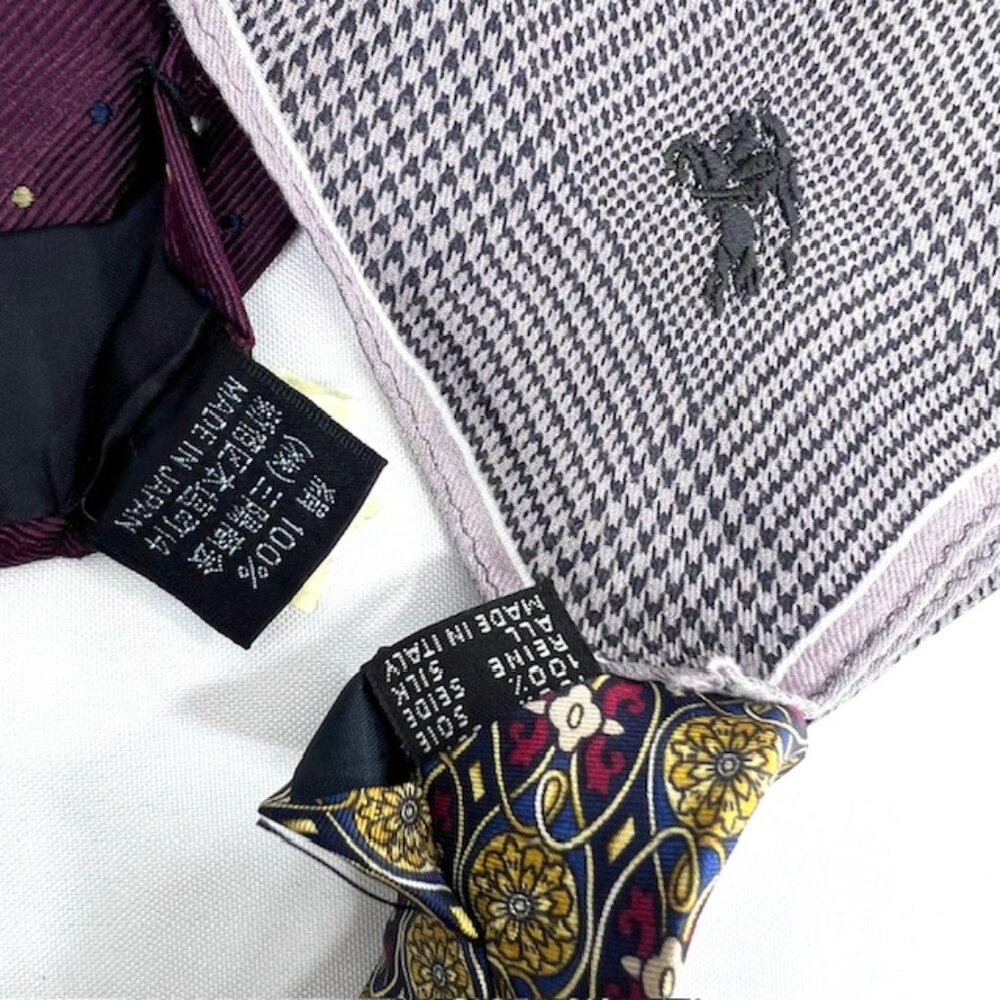 Set: 2 Neckties Burberry Burgendy Dott & Feraud Louis +1Burberry Handkerchief(52 - Picture 5 of 13